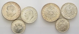 Deutsche Münzen und Medaillen ab 1871
Silbermünzen des Kaiserreiches. BAYERN. Ludwig III. 1913-1918. 
Lot (3 Stücke): 2, 3 und 5 Mark 1914 D. J. 51-...