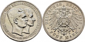 Deutsche Münzen und Medaillen ab 1871
Silbermünzen des Kaiserreiches. BRAUNSCHWEIG. Ernst August 1913-1916. 
5 Mark 1915 A. Regierungsantritt. Mit L...