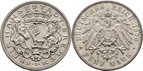 Deutsche Münzen und Medaillen ab 1871
Silbermünzen des Kaiserreiches. BREMEN. . 
5 Mark 1906 J. J. 60.
vorzüglich-prägefrisch
