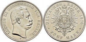 Deutsche Münzen und Medaillen ab 1871
Silbermünzen des Kaiserreiches. HESSEN. Ludwig III. 1848-1877. 
5 Mark 1876 H. J. 67.
überdurchschnittliche E...