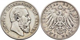 Deutsche Münzen und Medaillen ab 1871
Silbermünzen des Kaiserreiches. HESSEN. Ludwig IV. 1877-1892. 
2 Mark 1891 A. J. 70.
selten, schön-sehr schön...