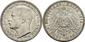 Deutsche Münzen und Medaillen ab 1871
Silbermünzen des Kaiserreiches. HESSEN. Ernst Ludwig 1892-1918. 
3 Mark 1910 A. J. 76.
minimale Kratzer, vorz...