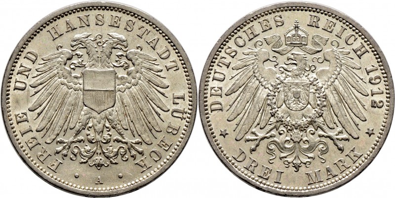 Deutsche Münzen und Medaillen ab 1871
Silbermünzen des Kaiserreiches. LÜBECK. ....