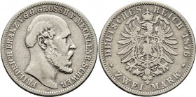 Deutsche Münzen und Medaillen ab 1871
Silbermünzen des Kaiserreiches. MECKLENBURG-SCHWERIN. Friedrich Franz II. 1842-1883. 
2 Mark 1876 A. J. 84.
s...