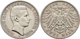 Deutsche Münzen und Medaillen ab 1871
Silbermünzen des Kaiserreiches. MECKLENBURG-SCHWERIN. Friedrich Franz IV. 1897-1918. 
2 Mark 1901 A. Regierung...