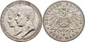 Deutsche Münzen und Medaillen ab 1871
Silbermünzen des Kaiserreiches. MECKLENBURG-SCHWERIN. Friedrich Franz IV. 1897-1918. 
5 Mark 1904 A. Hochzeit....