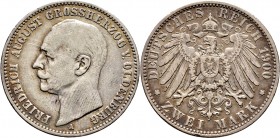 Deutsche Münzen und Medaillen ab 1871
Silbermünzen des Kaiserreiches. OLDENBURG. Friedrich August 1900-1918. 
2 Mark 1900 A. J. 94.
minimaler Randf...