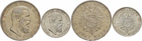 Deutsche Münzen und Medaillen ab 1871
Silbermünzen des Kaiserreiches. PREUSSEN. Friedrich III. 1888. 
Lot (2 Stücke): 2 und 5 Mark 1888 A. J. 98,99....