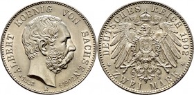Deutsche Münzen und Medaillen ab 1871
Silbermünzen des Kaiserreiches. SACHSEN. Albert 1873-1902. 
2 Mark 1902 E. Auf seinen Tod. J. 127.
prägefrisc...