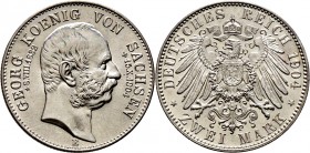 Deutsche Münzen und Medaillen ab 1871
Silbermünzen des Kaiserreiches. SACHSEN. Georg 1902-1904. 
2 Mark 1904 E. Auf seinen Tod. J. 132.
Prachtexemp...