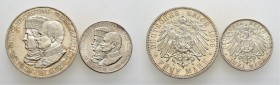 Deutsche Münzen und Medaillen ab 1871
Silbermünzen des Kaiserreiches. SACHSEN. Friedrich August III. 1904-1918. 
Lot (2 Stücke): 2 und 5 Mark 1909. ...
