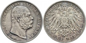 Deutsche Münzen und Medaillen ab 1871
Silbermünzen des Kaiserreiches. SACHSEN-ALTENBURG. Ernst 1853-1908. 
2 Mark 1901 A. 75. Geburtstag. J. 142.
f...