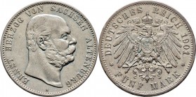 Deutsche Münzen und Medaillen ab 1871
Silbermünzen des Kaiserreiches. SACHSEN-ALTENBURG. Ernst 1853-1908. 
5 Mark 1901 A. 75. Geburtstag. J. 143.
k...