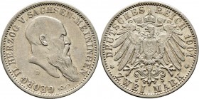 Deutsche Münzen und Medaillen ab 1871
Silbermünzen des Kaiserreiches. SACHSEN-MEININGEN. Georg II. 1866-1915. 
2 Mark 1901 D. 75. Geburtstag. J. 149...