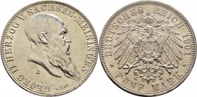 Deutsche Münzen und Medaillen ab 1871
Silbermünzen des Kaiserreiches. SACHSEN-MEININGEN. Georg II. 1866-1915. 
5 Mark 1901 D. 75. Geburtstag. J. 150...