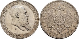 Deutsche Münzen und Medaillen ab 1871
Silbermünzen des Kaiserreiches. SACHSEN-MEININGEN. Georg II. 1866-1915. 
5 Mark 1901 D. 75. Geburtstag. J. 150...