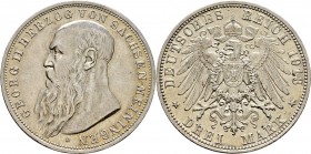 Deutsche Münzen und Medaillen ab 1871
Silbermünzen des Kaiserreiches. SACHSEN-MEININGEN. Georg II. 1866-1915. 
3 Mark 1913 D. J. 152.
vorzüglich