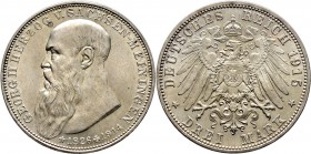Deutsche Münzen und Medaillen ab 1871
Silbermünzen des Kaiserreiches. SACHSEN-MEININGEN. Georg II. 1866-1915. 
3 Mark 1915. Auf seinen Tod. J. 155....