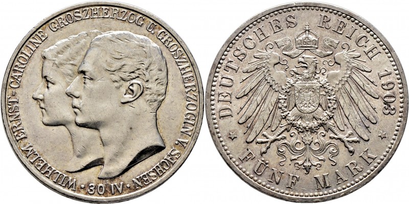 Deutsche Münzen und Medaillen ab 1871
Silbermünzen des Kaiserreiches. SACHSEN-W...