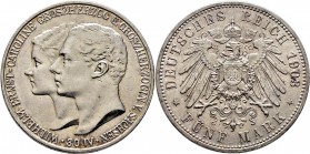 Deutsche Münzen und Medaillen ab 1871
Silbermünzen des Kaiserreiches. SACHSEN-WEIMAR-EISENACH. Wilhelm Ernst 1901-1918. 
5 Mark 1903 A. Erste Hochze...