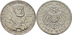 Deutsche Münzen und Medaillen ab 1871
Silbermünzen des Kaiserreiches. SACHSEN-WEIMAR-EISENACH. Wilhelm Ernst 1901-1918. 
5 Mark 1908. Uni Jena. J. 1...