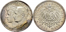 Deutsche Münzen und Medaillen ab 1871
Silbermünzen des Kaiserreiches. SACHSEN-WEIMAR-EISENACH. Wilhelm Ernst 1901-1918. 
3 Mark 1910 A. Zweite Hochz...