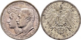 Deutsche Münzen und Medaillen ab 1871
Silbermünzen des Kaiserreiches. SACHSEN-WEIMAR-EISENACH. Wilhelm Ernst 1901-1918. 
3 Mark 1910 A. Zweite Hochz...
