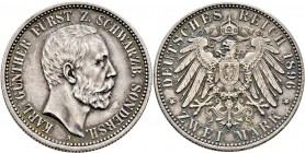 Deutsche Münzen und Medaillen ab 1871
Silbermünzen des Kaiserreiches. SCHWARZBURG-SONDERSHAUSEN. Karl Günther 1880-1909. 
2 Mark 1896 A. J. 168.
fe...