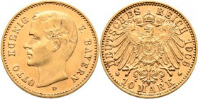 Deutsche Münzen und Medaillen ab 1871
Reichsgoldmünzen. BAYERN. Otto 1886-1913. 
10 Mark 1906 D. J. 201.
vorzüglich