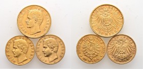 Deutsche Münzen und Medaillen ab 1871
Reichsgoldmünzen. BAYERN. Otto 1886-1913. 
Lot (3 Stücke): 10 Mark 1888 (Rand leicht bearbeitet) und 1890 sowi...