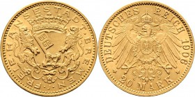 Deutsche Münzen und Medaillen ab 1871
Reichsgoldmünzen. BREMEN. . 
20 Mark 1906 J. J. 205.
gutes vorzüglich