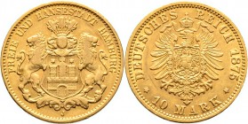 Deutsche Münzen und Medaillen ab 1871
Reichsgoldmünzen. HAMBURG. . 
10 Mark 1875 J. J. 209.
gutes sehr schön