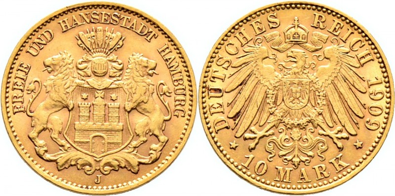 Deutsche Münzen und Medaillen ab 1871
Reichsgoldmünzen. HAMBURG. . 
10 Mark 19...