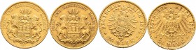 Deutsche Münzen und Medaillen ab 1871
Reichsgoldmünzen. HAMBURG. . 
Lot (2 Stücke): 20 Mark 1884 und 1894 J (J. 210,212).
gutes sehr schön