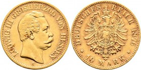 Deutsche Münzen und Medaillen ab 1871
Reichsgoldmünzen. HESSEN. Ludwig III. 1848-1877. 
10 Mark 1876 H. J. 216.
gutes sehr schön