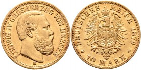 Deutsche Münzen und Medaillen ab 1871
Reichsgoldmünzen. HESSEN. Ludwig IV. 1877-1892. 
10 Mark 1879 H. J. 219.
sehr schön-vorzüglich