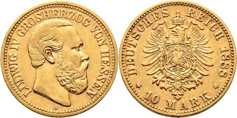 Deutsche Münzen und Medaillen ab 1871
Reichsgoldmünzen. HESSEN. Ludwig IV. 1877...