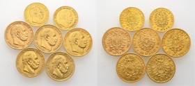 Deutsche Münzen und Medaillen ab 1871
Reichsgoldmünzen. PREUSSEN. Wilhelm I. 1861-1888. 
Lot (7 Stücke): 10 Mark 1872 C und 1873 und 1874 B, 1875 A ...