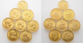 Deutsche Münzen und Medaillen ab 1871
Reichsgoldmünzen. PREUSSEN. Wilhelm II. 1888-1918. 
Lot (8 Stücke): 20 Mark 1888 A, 1889 A, 1900 A, 1902 A, 19...