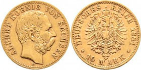 Deutsche Münzen und Medaillen ab 1871
Reichsgoldmünzen. SACHSEN. Albert 1873-1902. 
10 Mark 1881 E. J. 261.
sehr schön