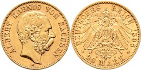 Deutsche Münzen und Medaillen ab 1871
Reichsgoldmünzen. SACHSEN. Albert 1873-1902. 
20 Mark 1895 E. J. 264.
sehr schön-vorzüglich