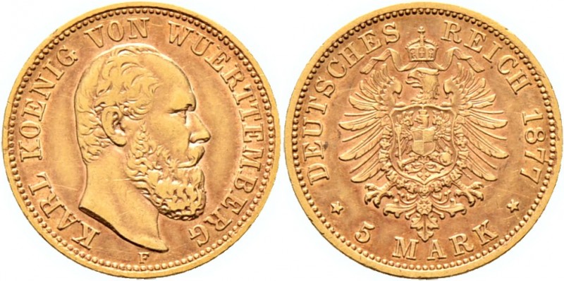 Deutsche Münzen und Medaillen ab 1871
Reichsgoldmünzen. WÜRTTEMBERG. Karl 1864-...