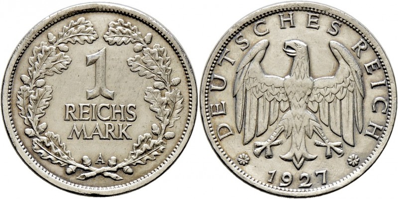 Deutsche Münzen und Medaillen ab 1871
Weimarer Republik. . 
1 Reichsmark 1927 ...