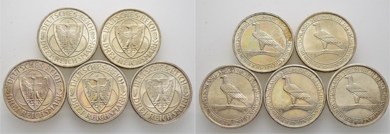 Deutsche Münzen und Medaillen ab 1871
Weimarer Republik. . 
Lot (5 Stücke): 3 ...