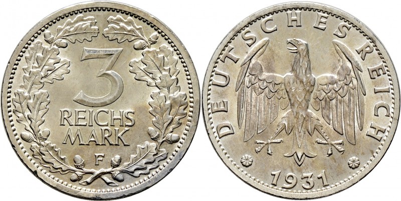 Deutsche Münzen und Medaillen ab 1871
Weimarer Republik. . 
3 Reichsmark 1931 ...