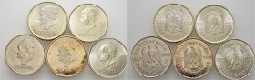 Deutsche Münzen und Medaillen ab 1871
Weimarer Republik. . 
Lot (5 Stücke): 3 Reichsmark 1932 Goethe. A,D,E,F,J. J. 350.
vorzüglich-Stempelglanz