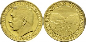 Deutsche Münzen und Medaillen ab 1871
Weimarer Republik. . 
Goldmedaille 1930 von J. Bernhart, auf die Befreiung der Rheinlande. Kopf Hindenburgs na...