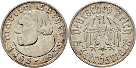 Deutsche Münzen und Medaillen ab 1871
Drittes Reich. . 
5 Reichsmark 1933 A. Luther. J. 353.
fast vorzüglich