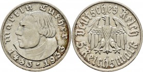 Deutsche Münzen und Medaillen ab 1871
Drittes Reich. . 
5 Reichsmark 1933 D. Luther. J. 353.
fast vorzüglich