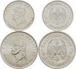 Deutsche Münzen und Medaillen ab 1871
Drittes Reich. . 
Lot (2 Stücke): 2 und 5 Reichsmark 1934 F. Schiller. J. 358 und 359.
sehr schön-vorzüglich ...